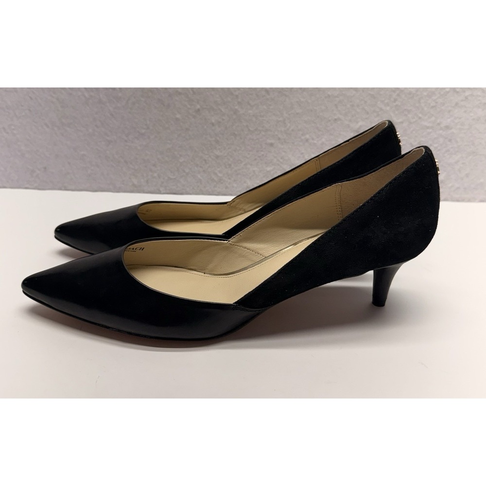 COACH Chambers Black Leather Suede Mixed Media Pointed Toe Kitten Heels 9.5B NEW